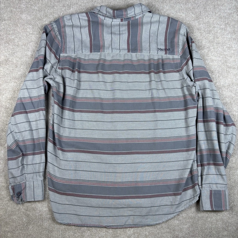 Marmot For Life Button Up Shirt Mens Large Gray Striped Long Sleeve Cotton Blend - Picture 7 of 12